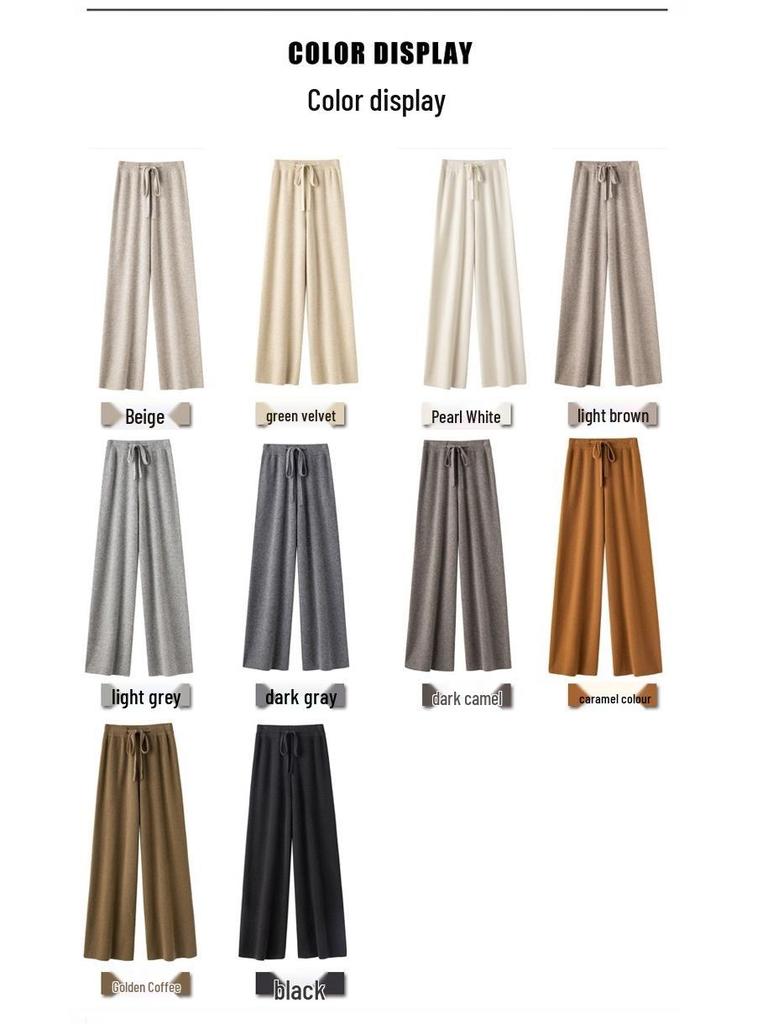 Australian Wool Wide Leg Pants - Women's Autumn/Winter Straight Leg Cashmere Knit Floor-Length Trousers