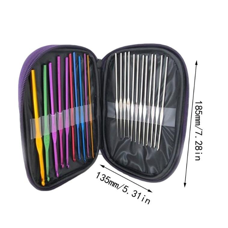 22pc/lot Metal Needles Set Hand Crochet Knitting Needle Tools Stainless Handle Hook Needlework