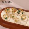 Vintage Romantic Green Stone Anillos Women Geometric Irregular Rings Stainless Steel Gold Color Waterproof Jewelry Elegant Party