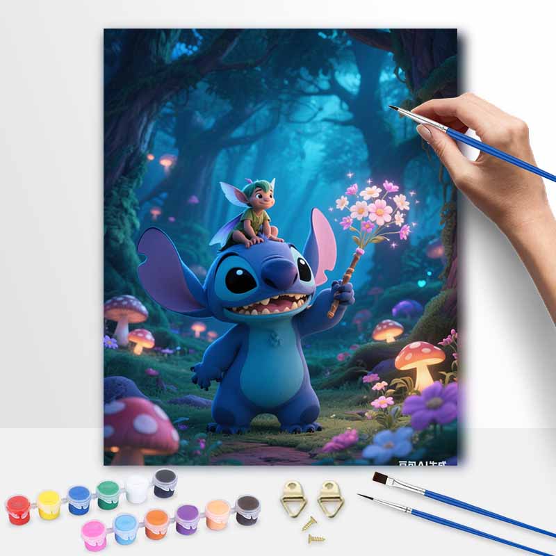 Disney Digital Oil Painting Art Kit Stitch Fairy Forest Flower Hand Filled Home Decor