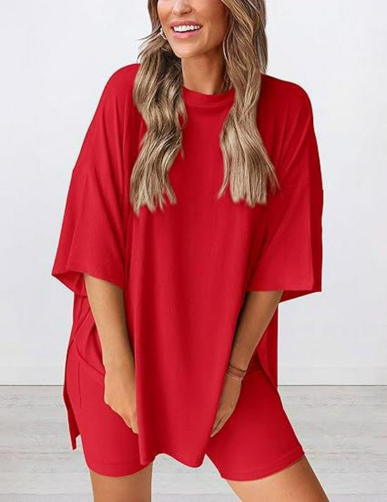 2025 Spring/Summer Loose Casual Solid Color Short-Sleeved Top and Shorts Set