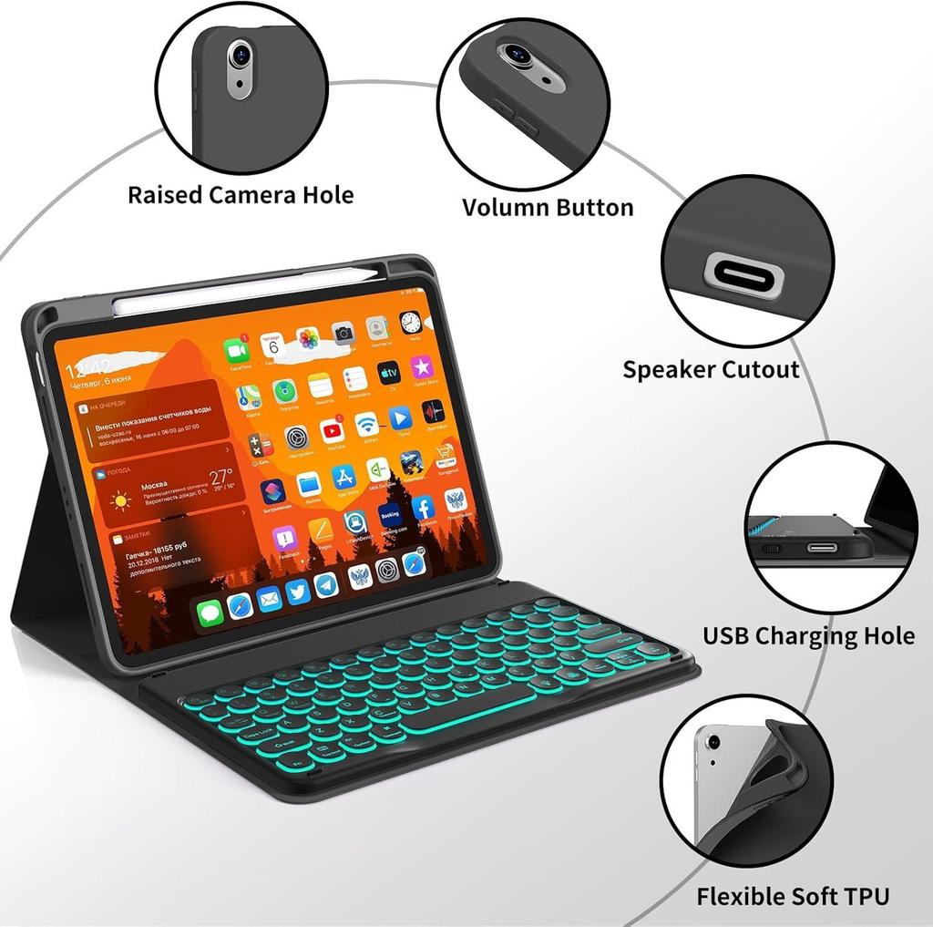 Pouzdro Xiaomi Pad 8 Pro s 7barevnou podsvícenou klávesnicí, slotem na pero a magnetickým uzávěrem