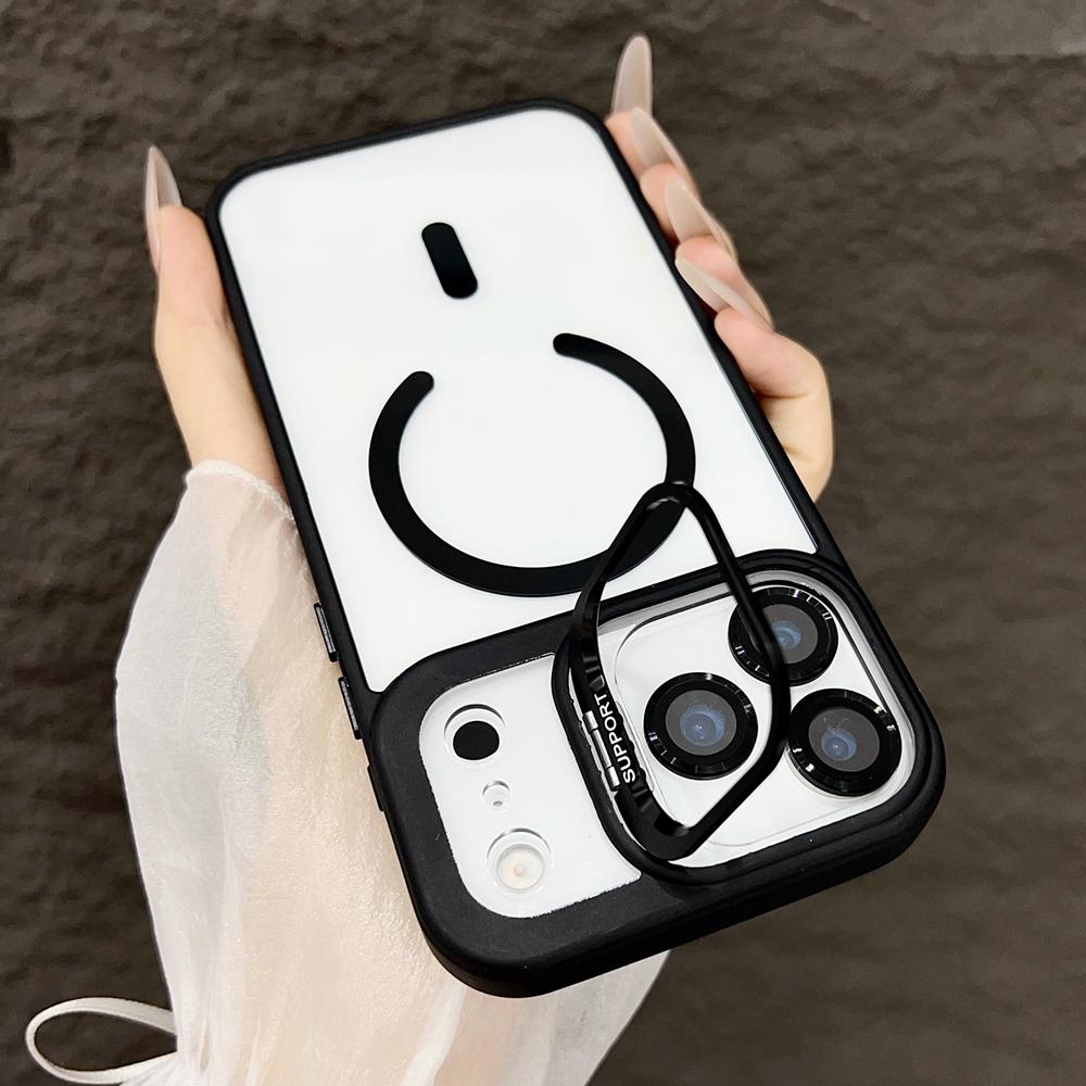 KEYSION Magnetic Transparent Phone Case for MagSafe for iPhone 17 Pro Max 17Air Metal Lens Stand Shockproof Lens Protector Cover