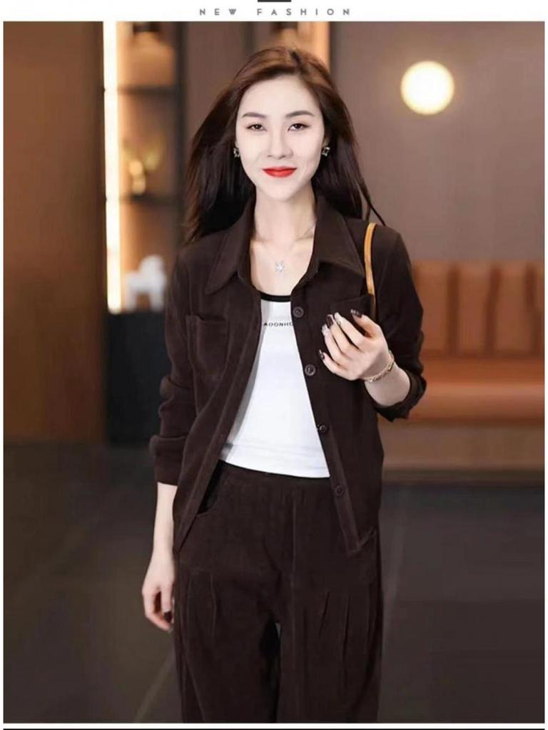 Maillard Women's Retro Corduroy Velvet Suit: Long-Sleeve Jacket with Two-Piece Set for Autumn/Winter 2023