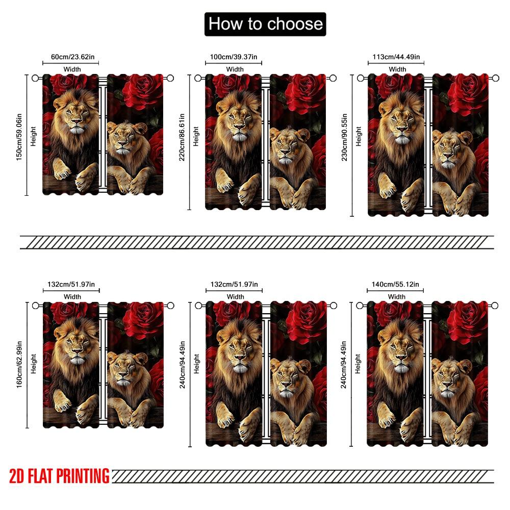2 szt. płaski druk 2D Zasłona z kwiatem róży Zwierzę Lew Nowoczesny styl Pokój domowy Odpowiedni do sypialni salonu jadalni i