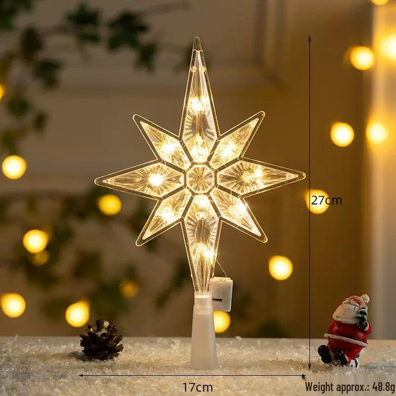 Étoile Lumineuse de Sommet d'Arbre de Noël Transfrontalière: Ornement Tridimensionnel, Lumière Chaude, Étoile à Cinq Branches Colorée
