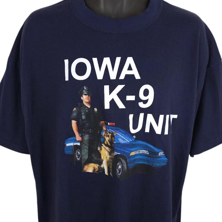 

Vintage Iowa K9 Unit 100% Cotton T-shirt Mens Tees Top Mens Size XL Blue Y2K Police Law Enforcement 3XL
