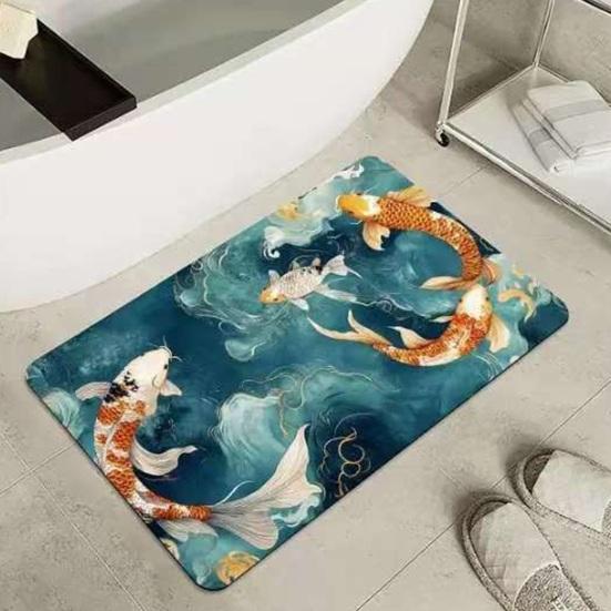3D Optical Illusion Fish Area Rug Realistic Ground Crack Floor Carpet Non Slip Indoor Doormat for Living Room Bedroom Entryway Bath