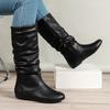 Women'S Riding Boots Fashion Plus Size Soft Leather Zipper Knee High Boot Slip On Ladies Thigh High Knight Flat Shoes Autumn New