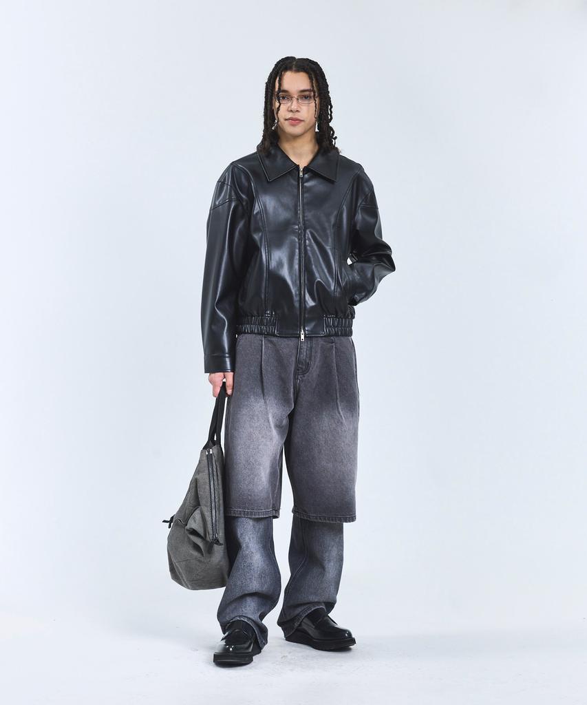 Standarderror 87-Stan062 Layer Line Leather Blouson Jacket Black