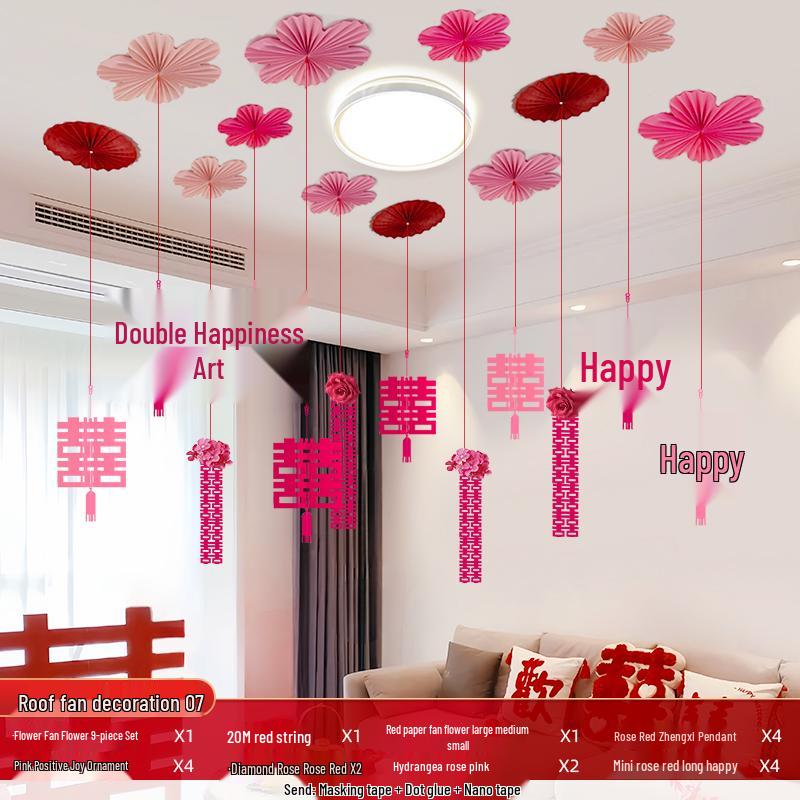 Double Happiness Ceiling Decorations for Wedding Bedroom