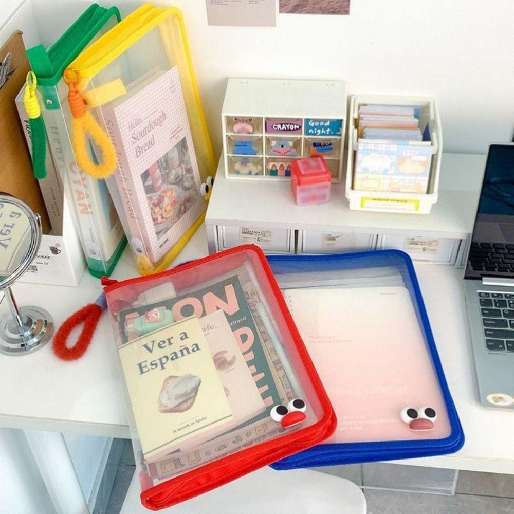 Transparent A4 Zipper File Bag PP File Folder Bags Cute Storage Organizer Bag