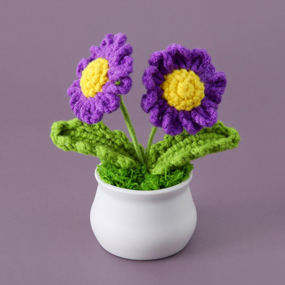 DIY Handwoven Mini Potted Flower Rose Tulip Daisy Office Desktop Ornamental Plant Woolen Thread Finished Product Home Decoration