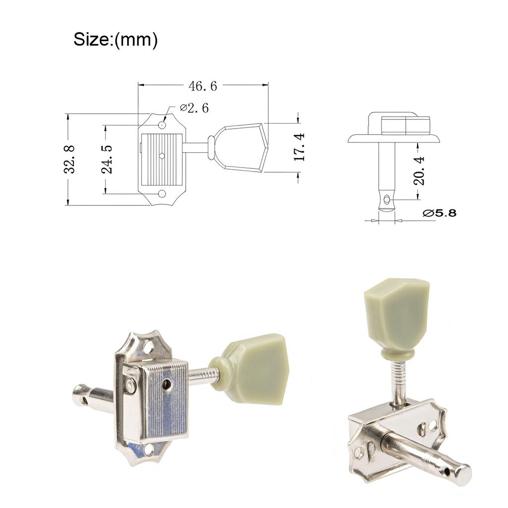 1:15 6 Vintage Jade Electric Guitar Tuning Pegs Semi-closed Acoustic Guitar Tuning Pegs Precise String Tuning; 8mm Hole Diameter