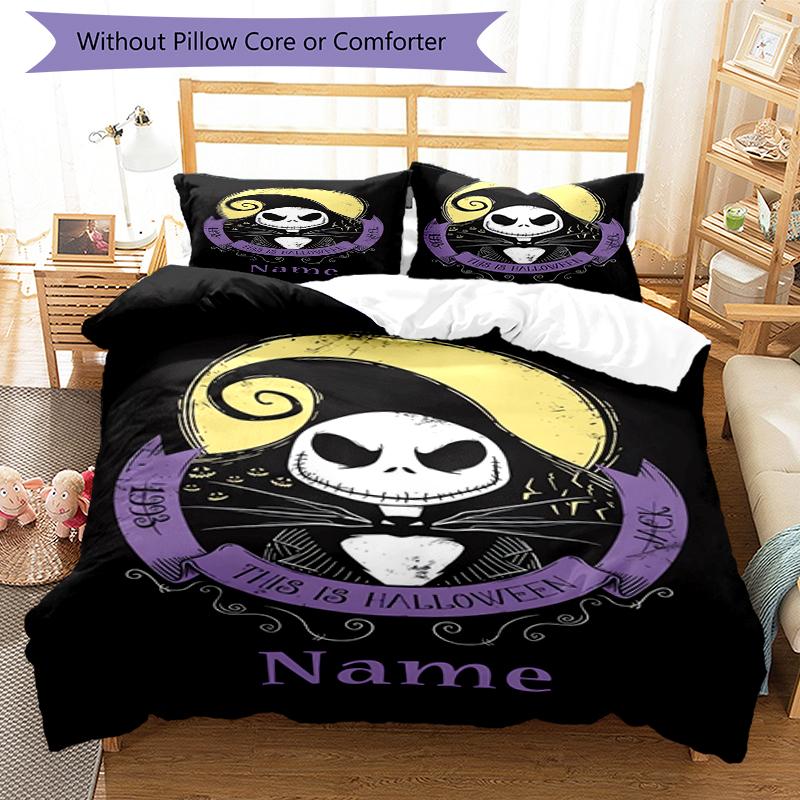 3pcs Custom Name The Nightmare Before Christmas Bedding Set Duvet Cover Closure Includes 1 Duvet Cover & 2 Pillowcases, Soft and Comfortable for All S