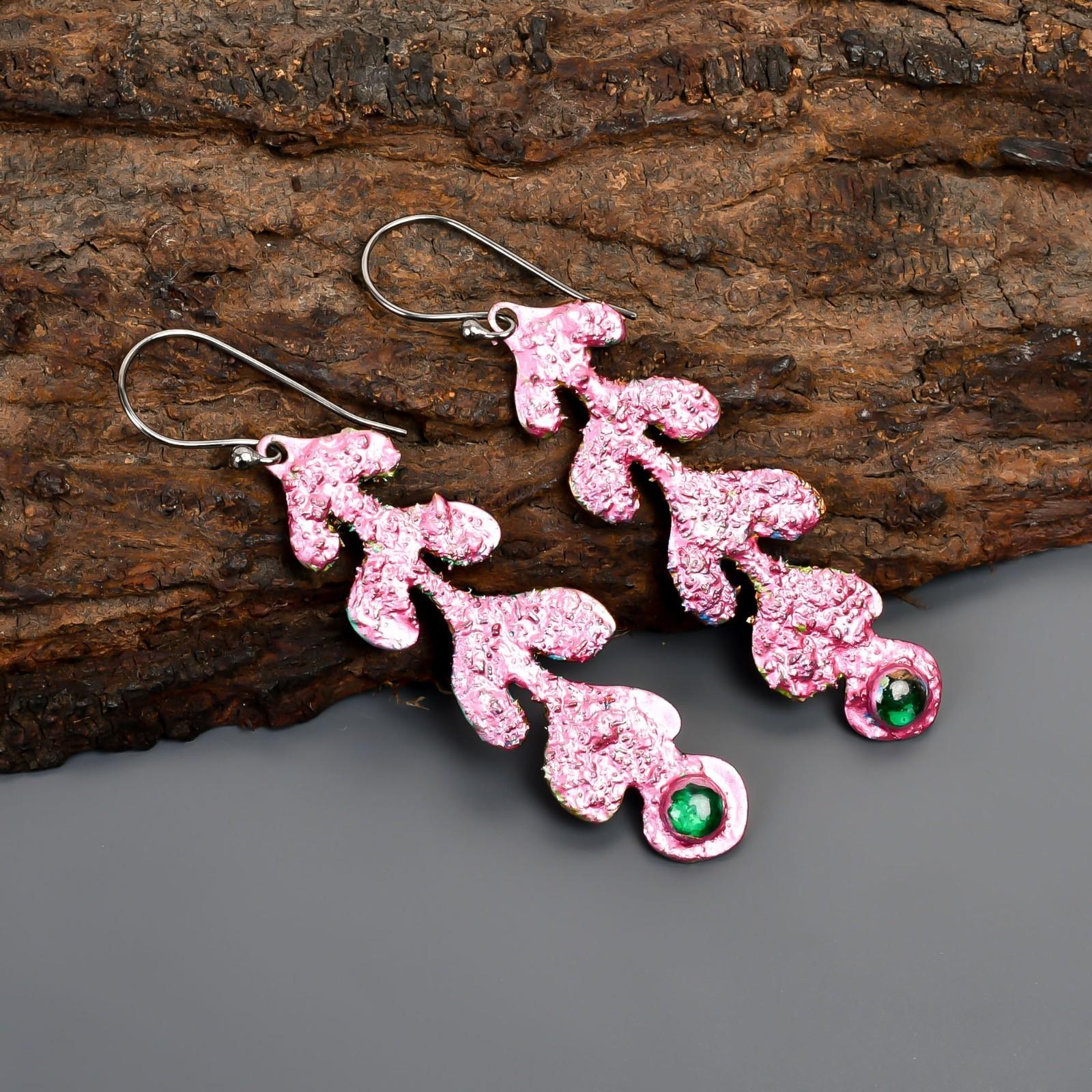 

Round Emerald Stone Silver Plated Hook Drop Multi Electroformed Earrings Jewelry V-97