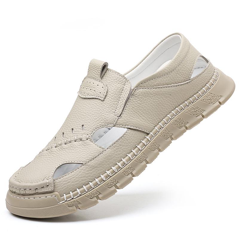 

Летние мужские сандалии из натуральной кожи, уличные туфли на плоской подошве, прогулочные сандалии, мужские пляжные римские сандалии, модные мужские кроссовки на платформе 44 белый