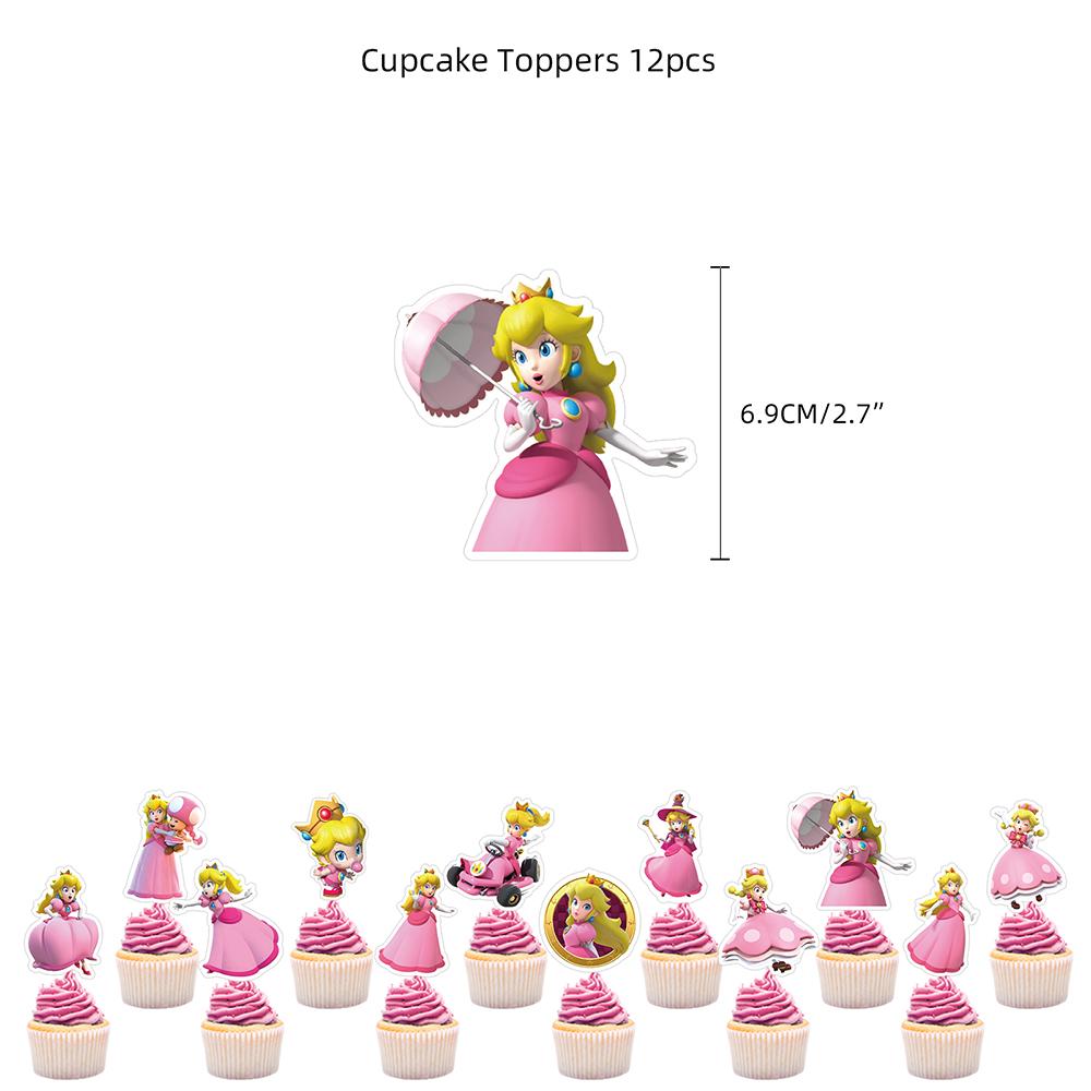 32pcs Princess Peach Party Supplies Includes Banner Cake Topper Balloon for Kind