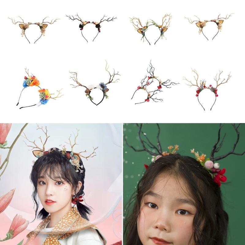 Cute Tree Branch Reindeer Antler Hair Hoop Women Photography Makeup Headband for Christmas Party Hair Accessories