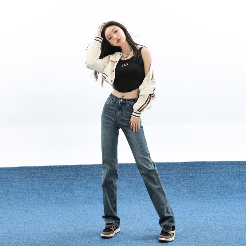 High-Waisted Slim Straight-Leg Jeans for Women, 2026 Spring/Autumn Trend, Floor-Length Cigarette Pants for Tall Figures.