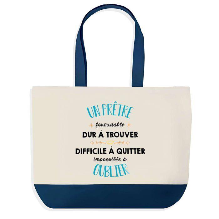 Sac shopping - PLANETEE - Un Prêtre Formidable - fond bleu - coton - 40x45 cm