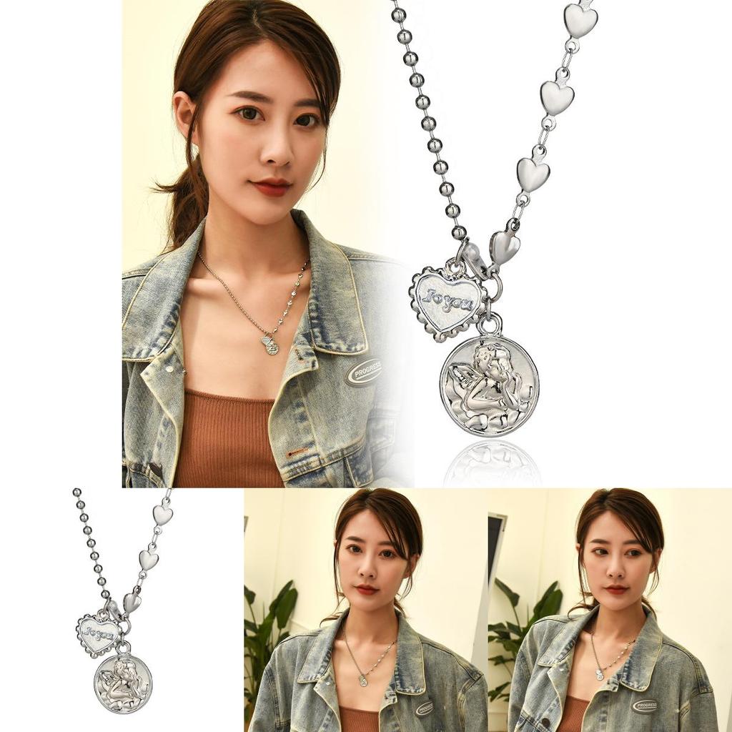 Elegant Korean Style Cupid Heart Titanium Steel Necklace For Unisex Fashion Accessories
