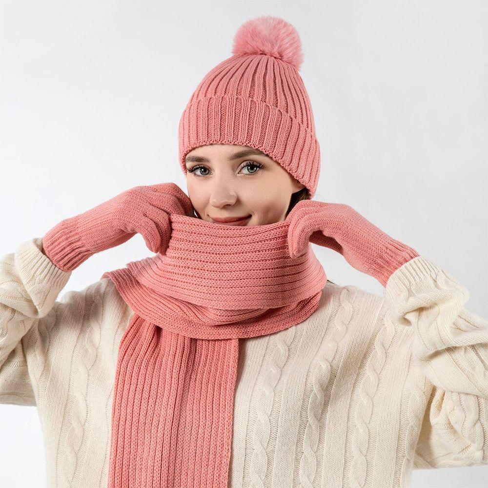 3Pcs/Set Warm Knitted Hat Soft Touchscreen Gloves Gift Beanie Cap Scarf  for Men Women