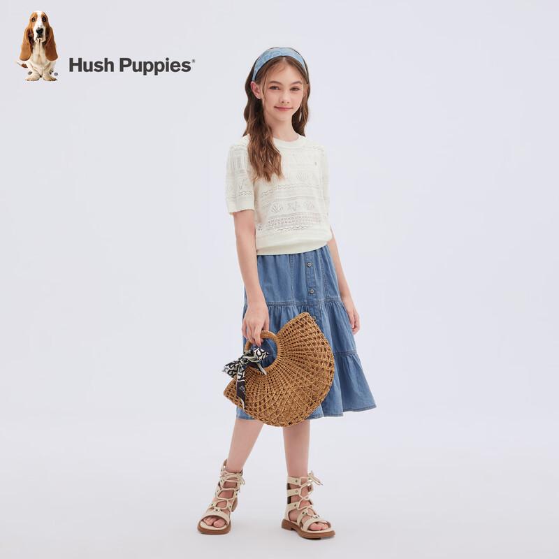Hush Puppies Girls' Sweet Jacquard Round Neck Short Sleeve T-Shirt