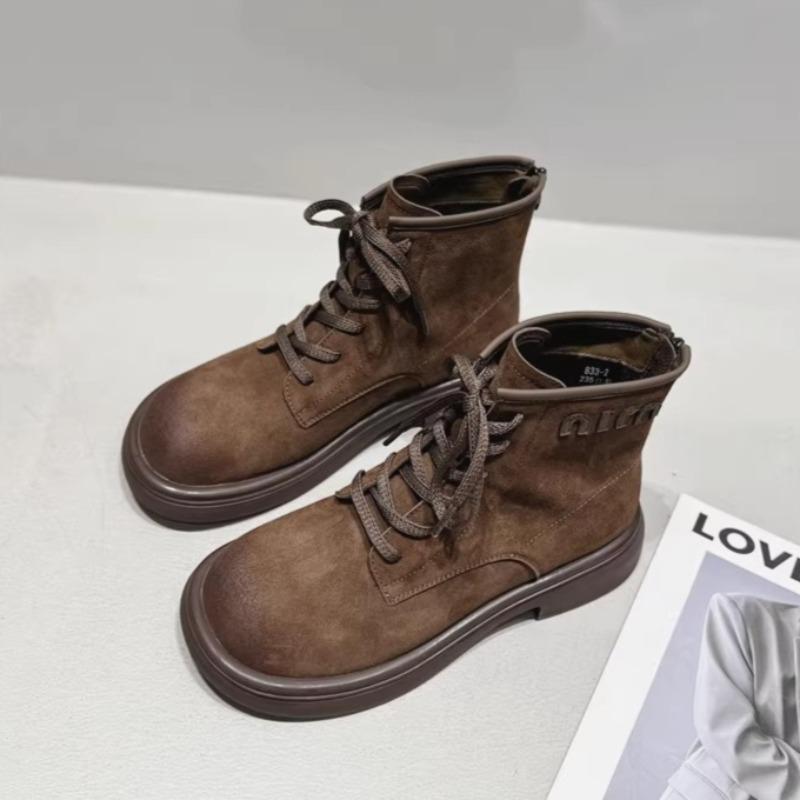 Fashion Women Suede Ankle Platform Snow Boots Fashion Mid Heels Casual Sneakers Shoes Winter 2025 Trend Retro Sport Lace Up Botas Mujer