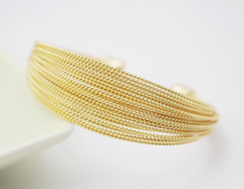 Golden Multilayer Wire Bangle Bracelet Set Open Stainless Steel Twisted Cable Cuff 1 Piece Fashion Accessory