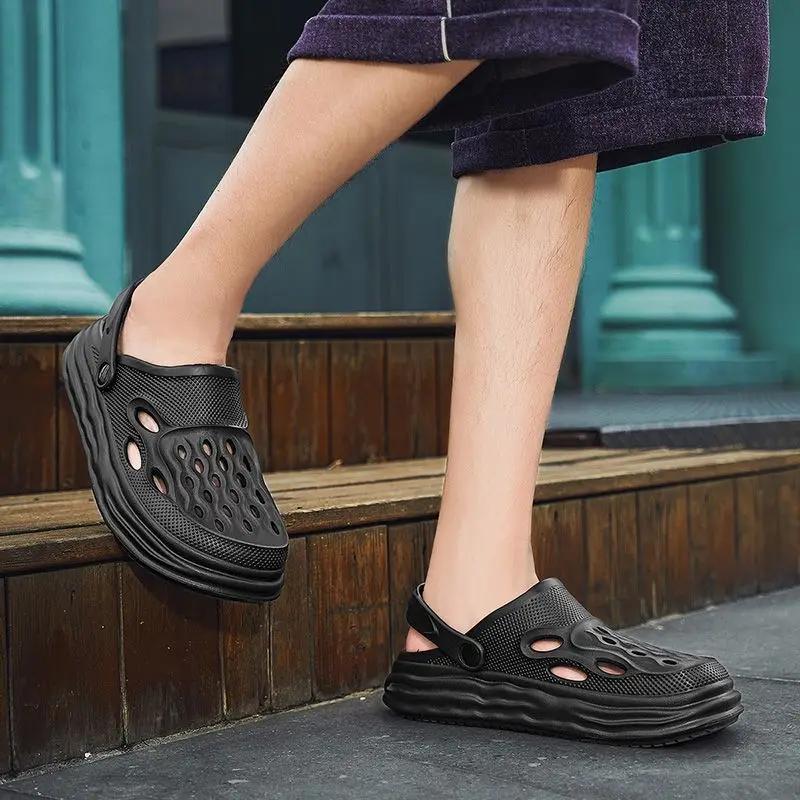 Fashion Platform Male Slipper Hole Sabot Slides Soft Beach Casual 2025 Style Fun Adult High Quality Fashion Designer Luxury Men's Shoe