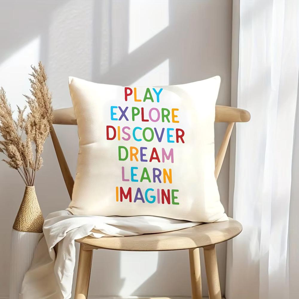 English Education Cushion Cover Soft Plush Throw Pillow Cover | Double-Sided Decorative Cushion Case | Sofa Bedroom Home Decor