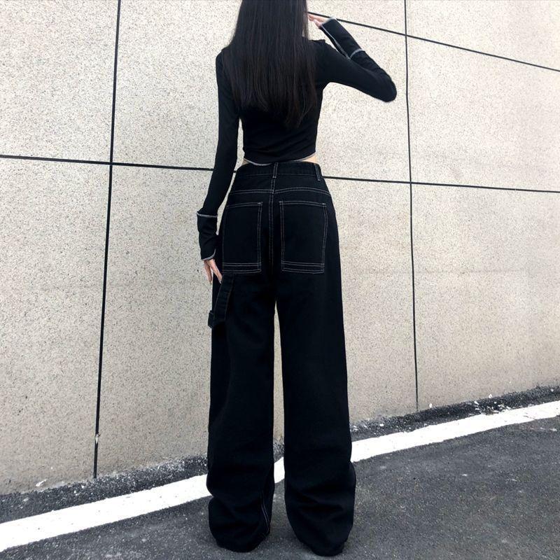 Dame Y2K Streetwear Vintage brede ben jeans Stjerner Brevtrykk Uformelt vår Høst Mote Harajuku løse rette bukser
