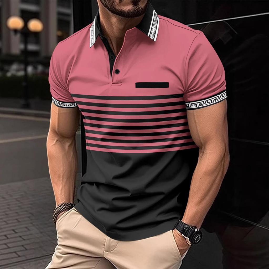 Sommer Herren Neu Kurzarm Farbblock Polohemd Herren Business Casual Revers Golf Polohemd Tops 100% Polyester
