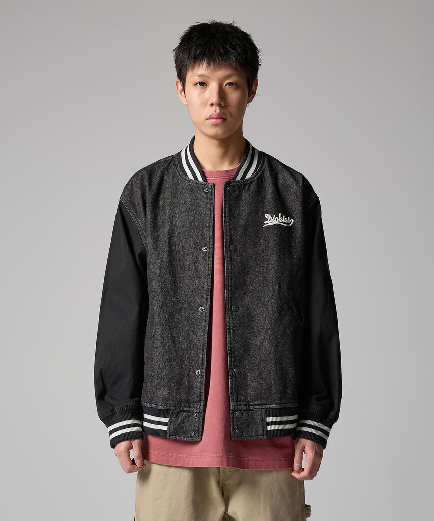 Dickies Wave Logo Denim Bomber Jacket Black Denim