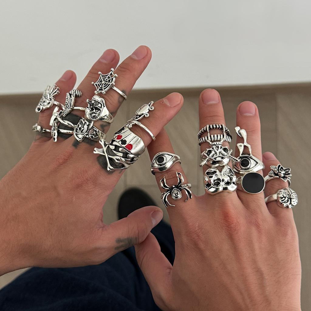 Hip-Hop Personality Dark Skull Ring Men's Trendy Fashion Niche Poker Ring Set Men's Jewelry