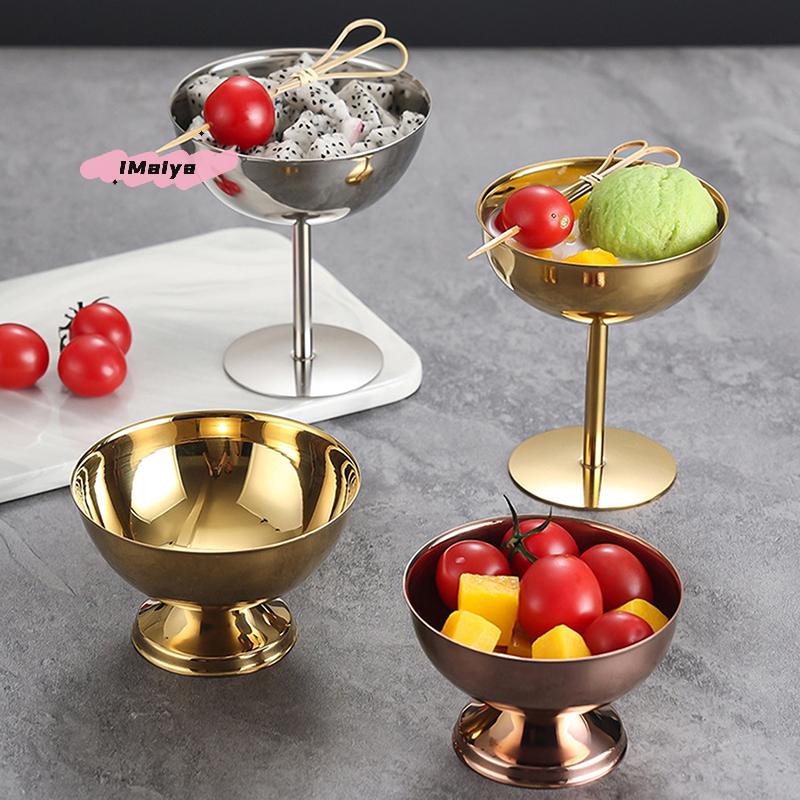 M-304 Stainless Steel Dessert Cup Ice Cream Cups Salad Goblet Retro High Base Bowl for Fruit Yogurt Snack Dish Bar Dinnerware