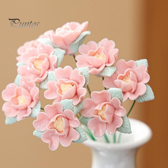 Ceramic Flower with Stem Realistic Handcrafted Artificial Home Colorful Blossom Decoration Office Living Room Vase Fake Simulation Decor