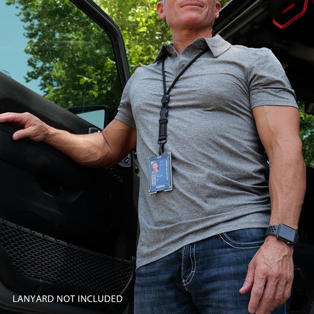 GOVO Badge Heavy Duty ID Card Holder with Metal Clip 4 Card Slots Holder/Wallet - & (Holds 1-4 Cards) (Tan)