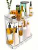 2-Tier Transparent Plastic Desktop Cosmetic Storage Box with 2-Tier Shelves & 4-Wheel Base - Space-Saving Organizer Tray, Freest
