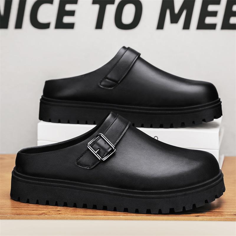 Men Casual Leather Slippers New Slip On Loafers Non Slip Outdoor Comfortable Sandals Business Casual Shoes Work Shoes For Male
