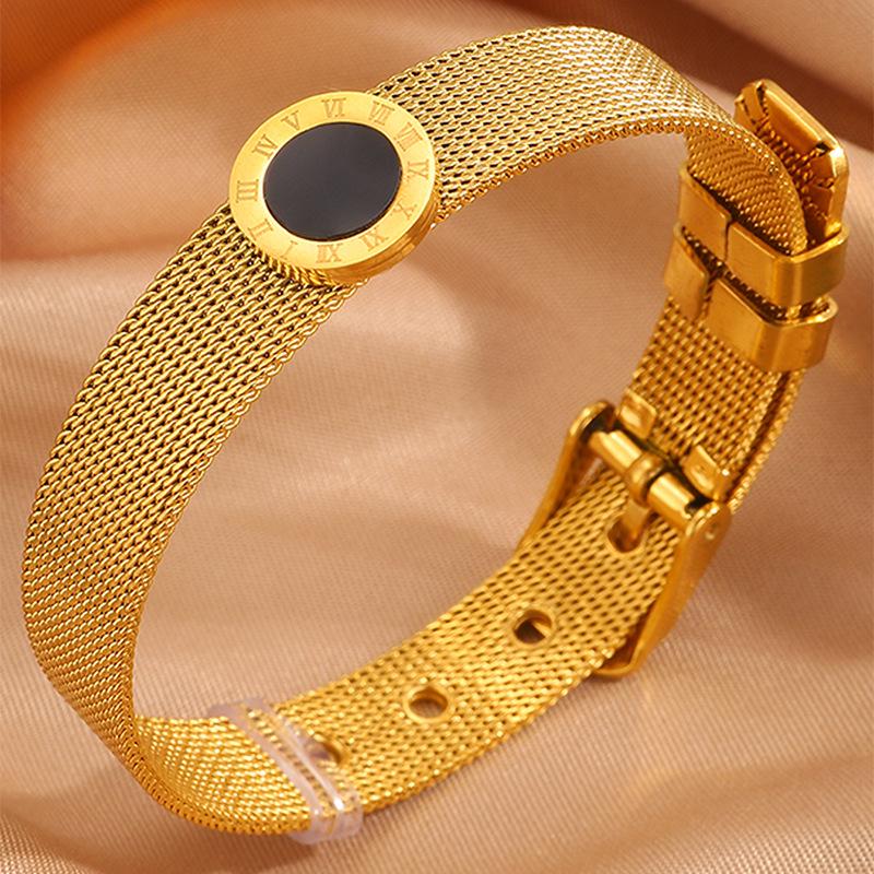 High-End Roman Jingle Titanium Steel Bracelet for Girls - Diamond-Studded, Non-Fading