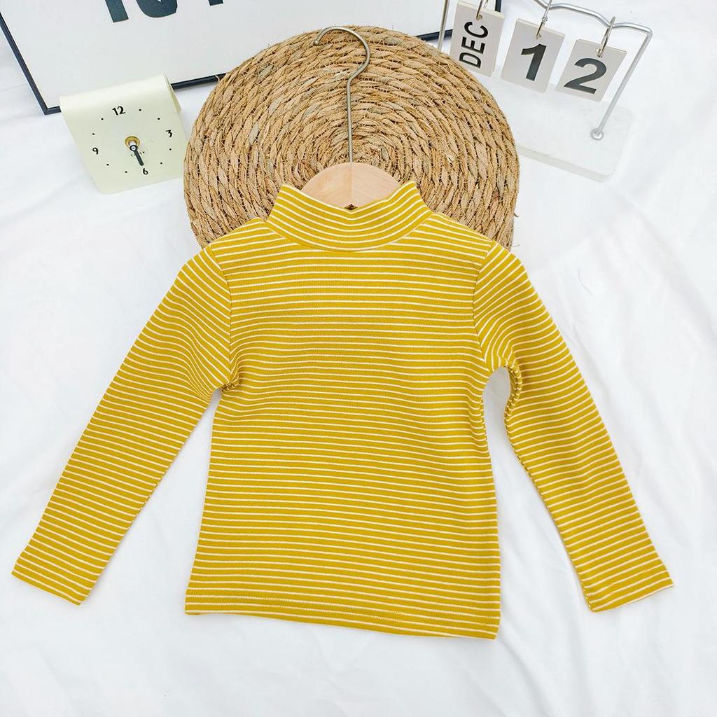 Kids' and Parents' Striped Long Sleeve T-shirt - Semi-High Collar Elastic Layer for Autumn/Winter