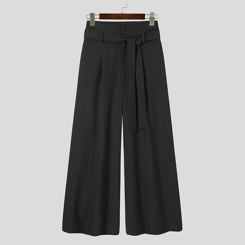 

INCERUN весенние мужские модные широкие длинные брюки винтажные однотонные повседневные свободные брюки макси размера плюс 4XL чёрный