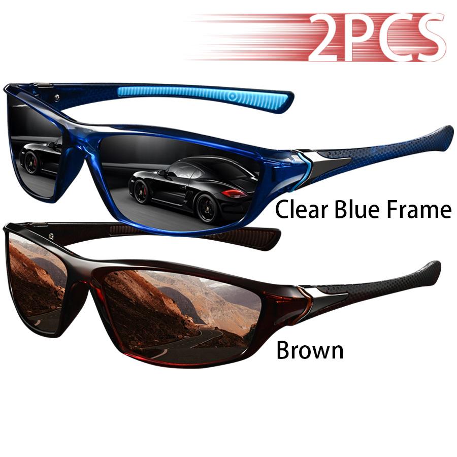 2PCS Fashion Vintage Eyewear Driving Fishing Cycling Sports Sunglasses Men Women Running Mountaineering Sport Sun Glasses 7