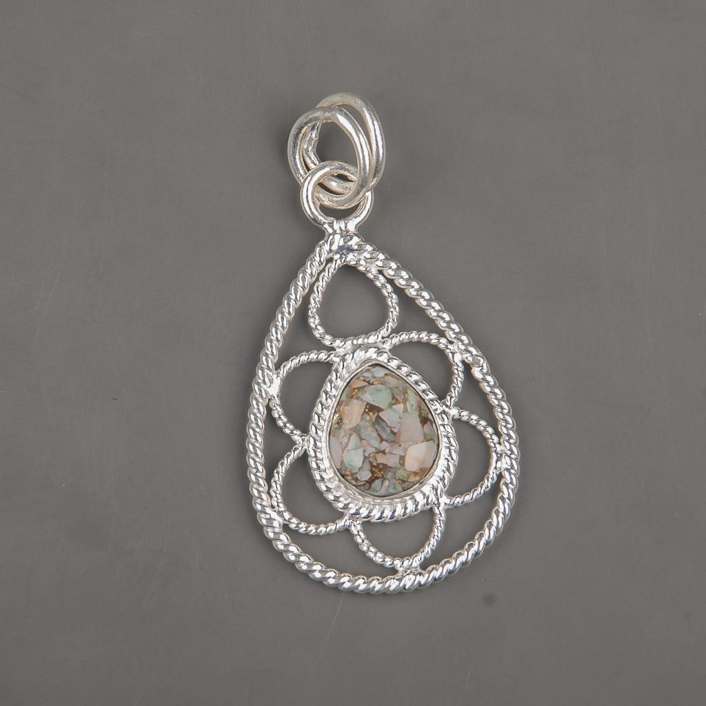 Pendentif Turquoise Cuivre Éthiopien, Bijou en Argent Sterling 925, Cadeau Pour Femmes Pendentif Fait Main Bijou en Pierre Précieuse
