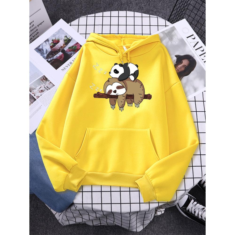 Panda Lying On A Sloth Prints Women Sweatshirt Autumn Warm Hooded Casual Fashion Hoodies All-Match Sportswear