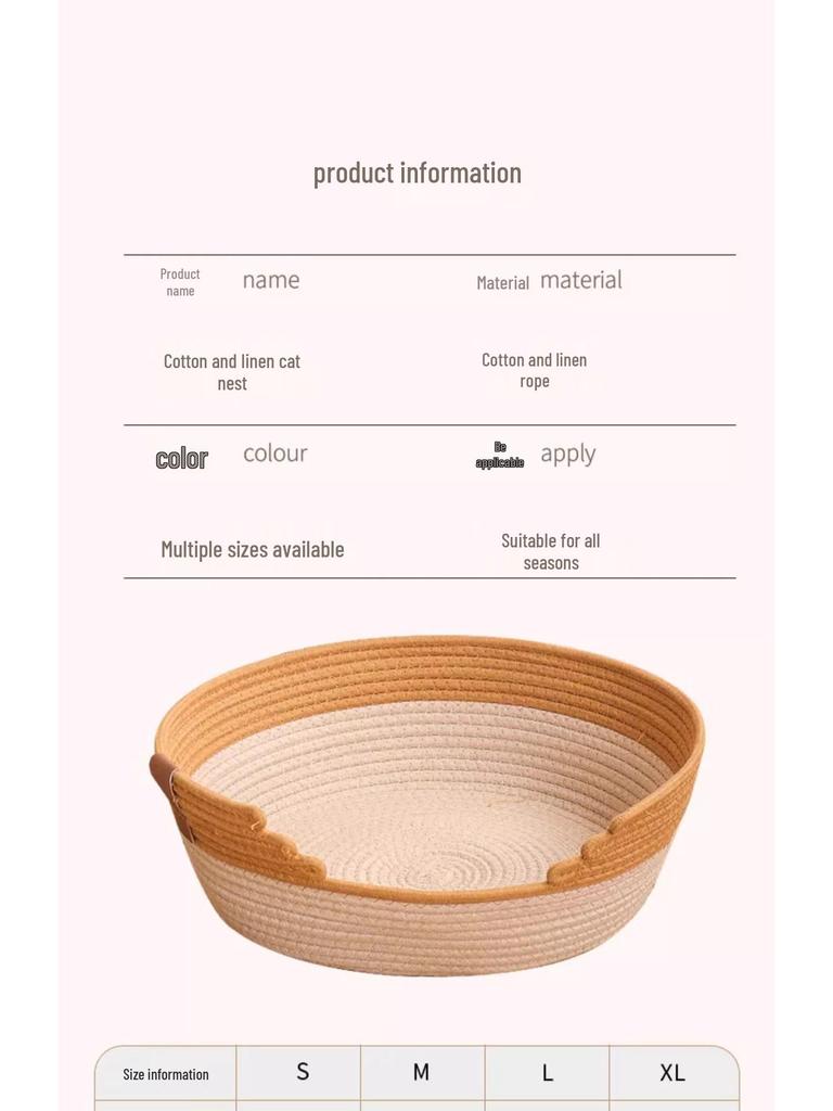 Coarse Linen Rattan Cat Nest: Four Seasons Pet Bed & Summer Sleeping Mat