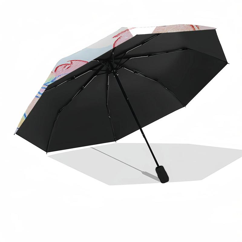 Regenbogen-Einhorn Automatisches Öffnungs-/Schließschirm mit Herz-Design Tragbar 3-fach faltbar, 8-Rippen Eisenrahmen Outdoor-Schirm für Fans,