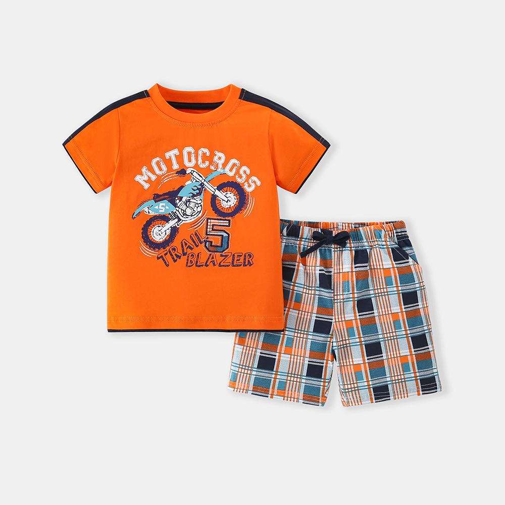 Boys  Set Summer New Cartoon Printed Embroidered Shorts Two-piece Set for Small and Medium-sized Children s Summer Two-piece Set 3Y（90cm）